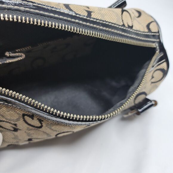 Guess Monogram Barrel Bag Satchel G Logo Canvas Black Patent Trim Purse Y2K - Picture 10 of 11